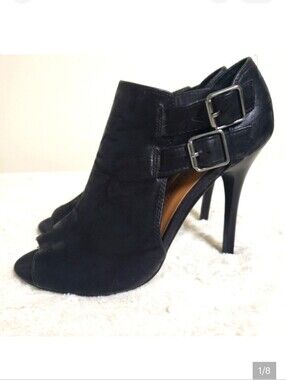 CHINESE LAUNDRY Z JUMP BLACK LEATHER OPEN TOE BOOTIE SIZE 7.5